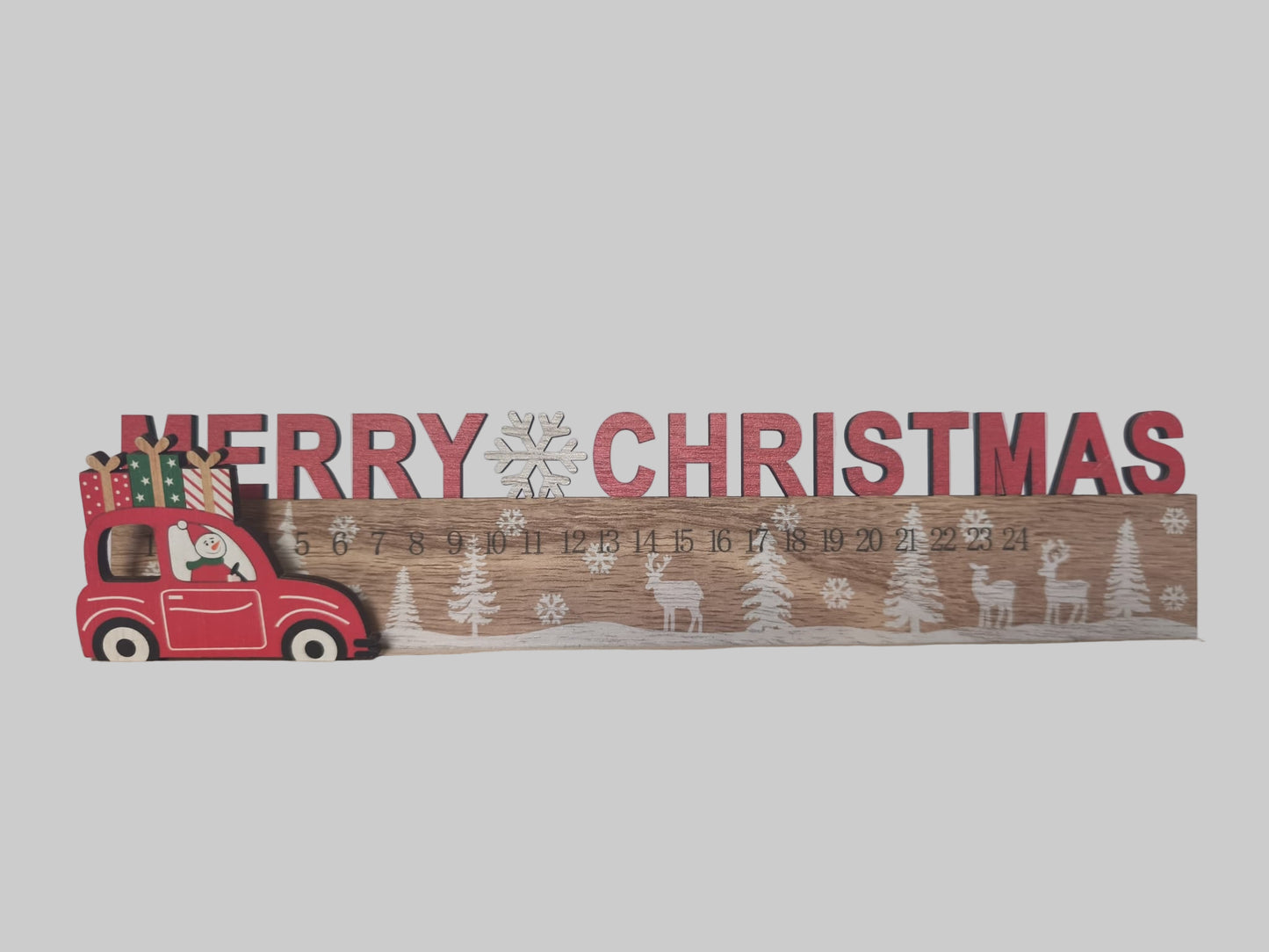 Calendario de navidad de madera con coche movible.