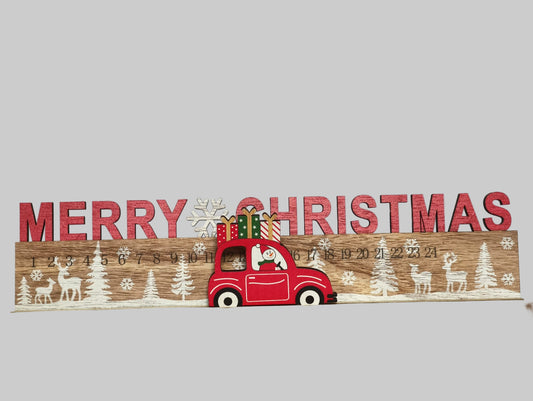 Calendario de navidad de madera con coche movible.
