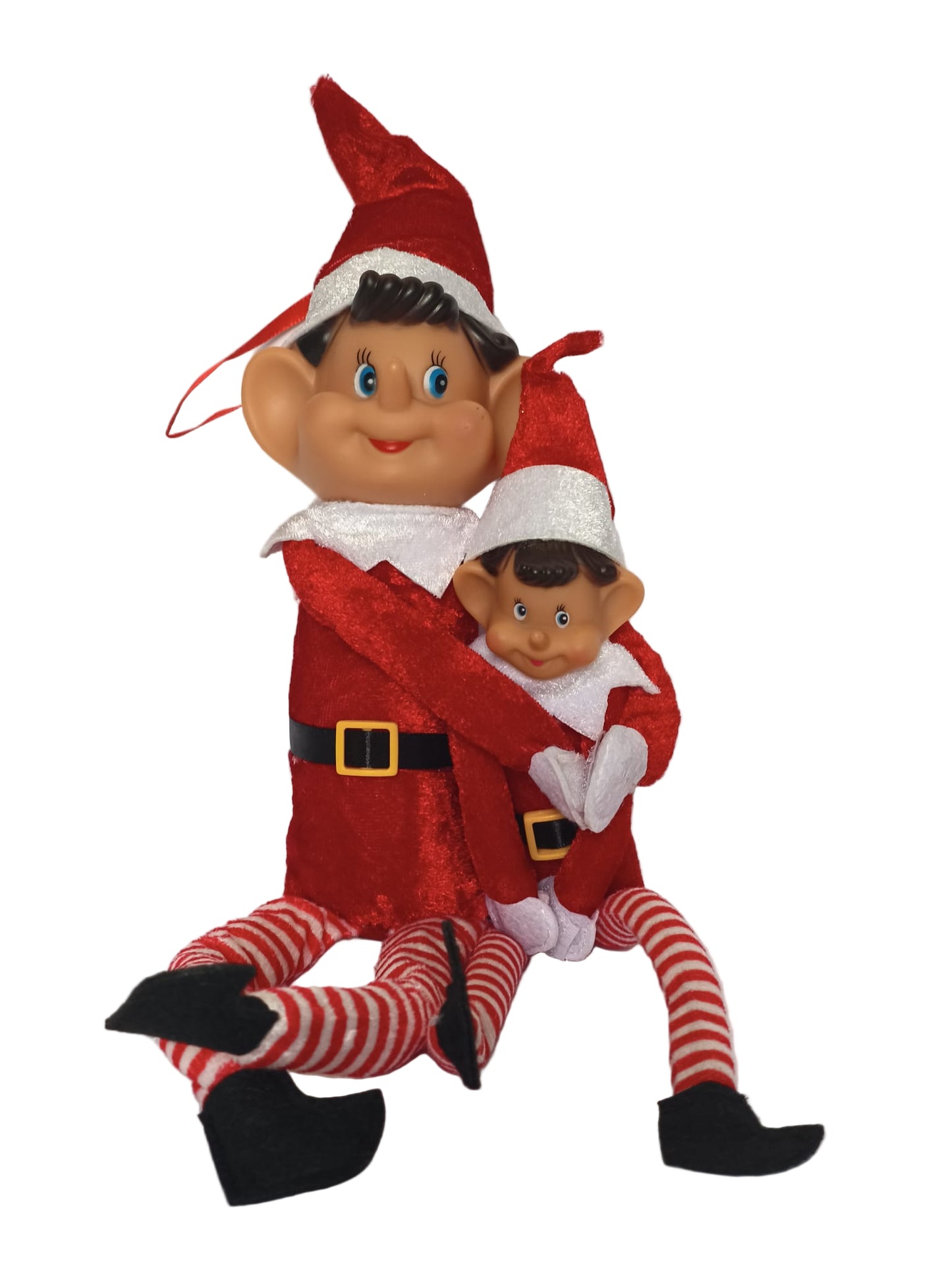 Elfo papá e hijo extra suave+sobres de correos del polo norte + certificado de adopción + cartas de bienvenida y despedida + carnet del elfo personalizable+ carnet de conducir de papá noel + polvos mágicos+ silueta del elfo en madera + cartas papá noel